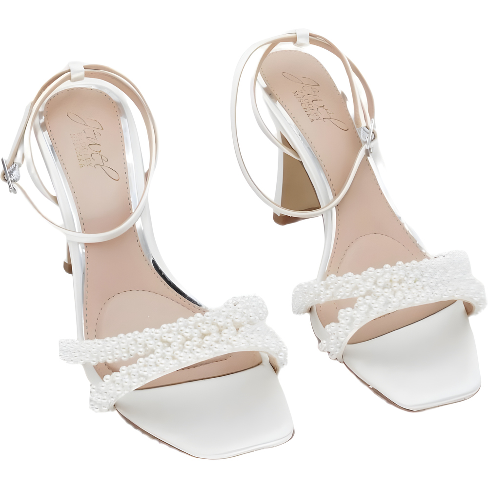 Jewel Badgley Mischka Womens Ivory Satin Sandal Size 6.5M